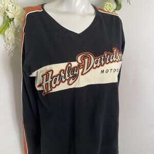 Vintage Harley Davidson Motorcycles Long Sleeve‎ V Neck Shirt Sz Tag L Fits Med